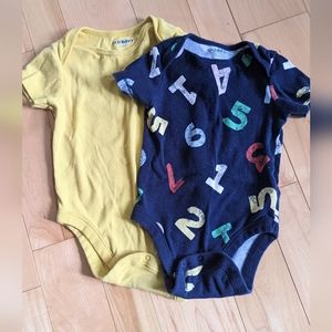 2 bodysuits onesies 12-18m numbers and yellow